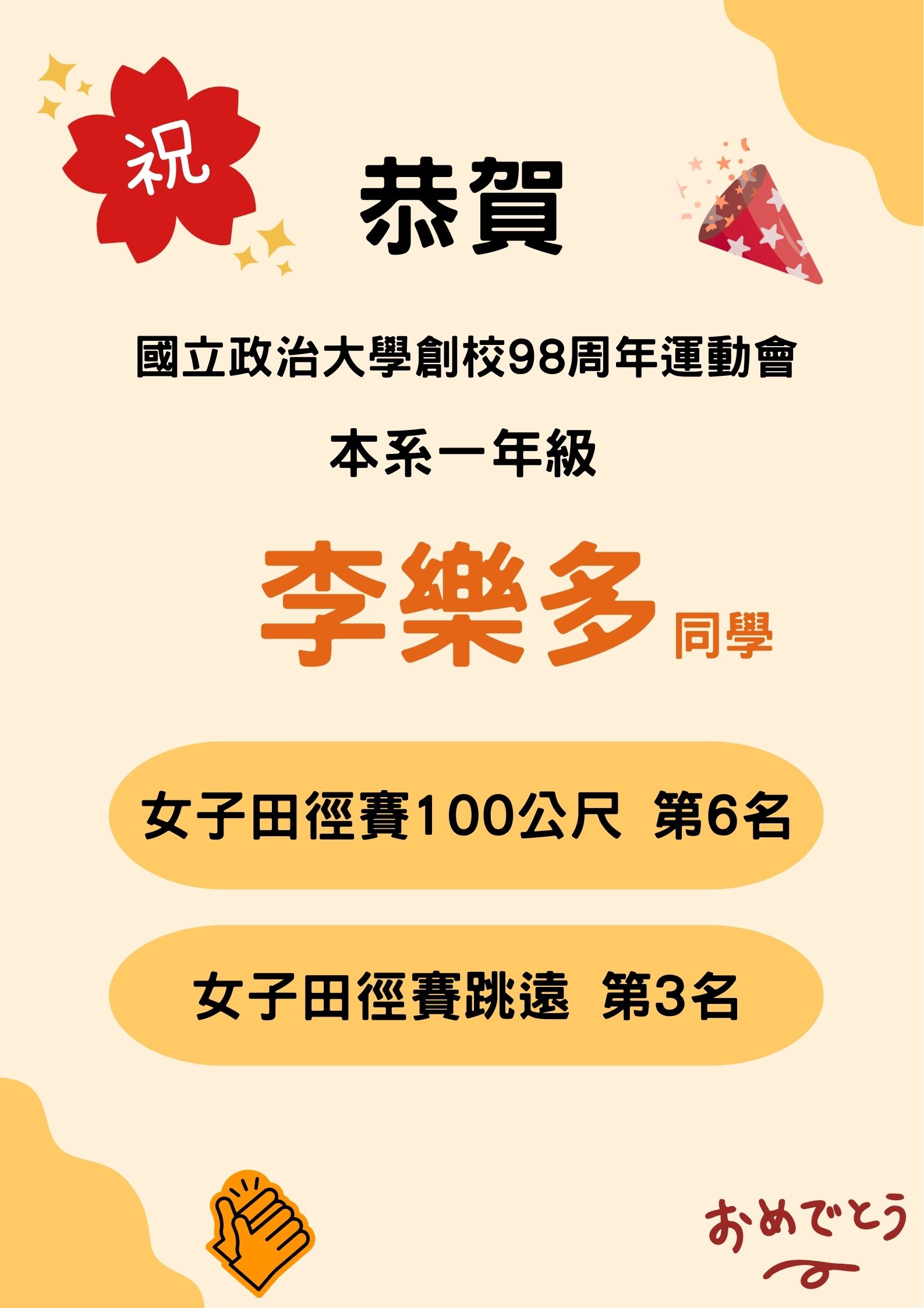 【Congratulations】 Our department’s students achieved excellent results in the 98th Sports Games.